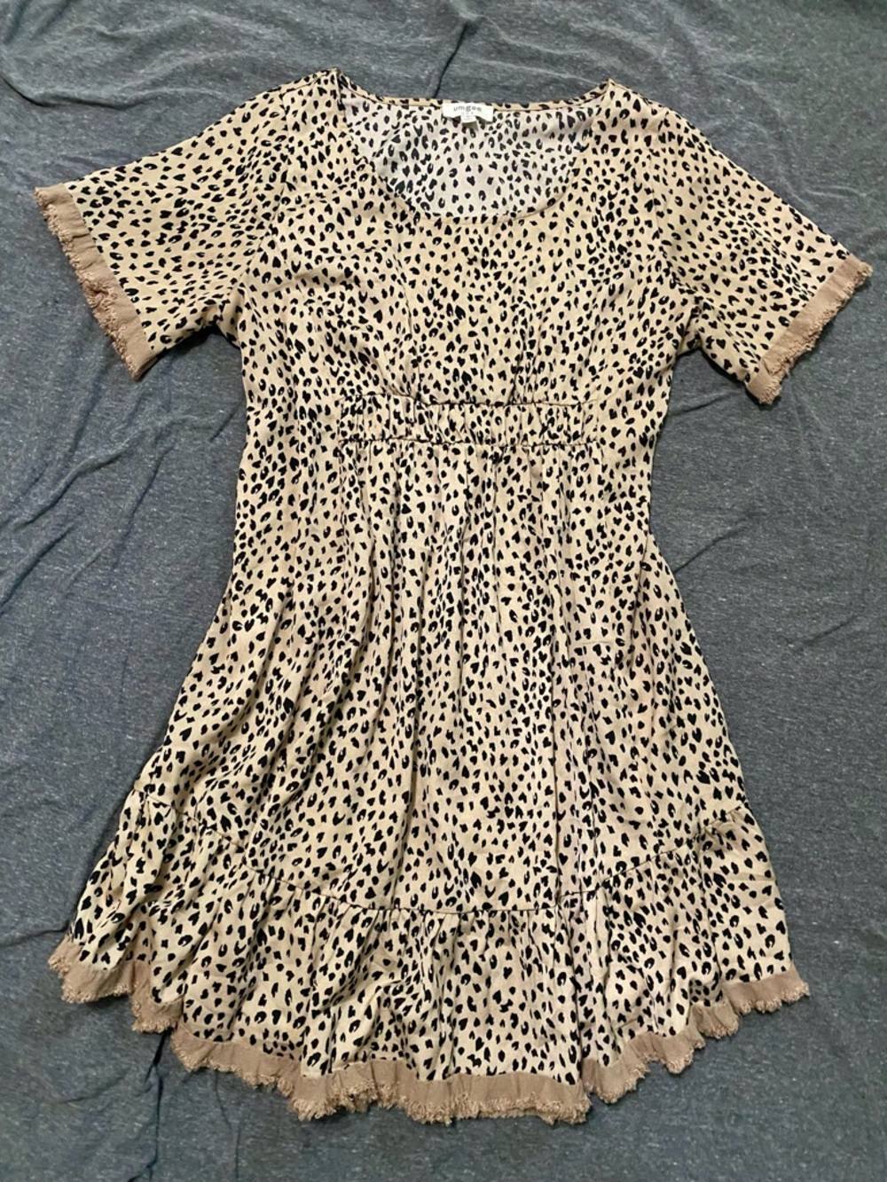 Umgee Beige and Black Leopard Print Dress with Short Sleeves